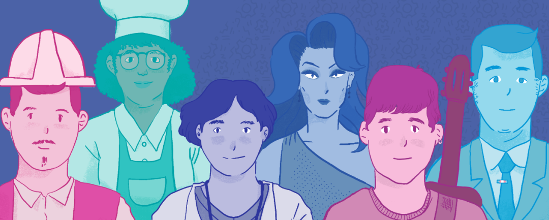 Ilustración de personas trans, travestis y no binaries en Chile.